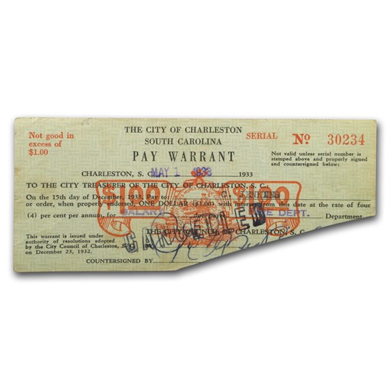 1933 Great Depression SC Revenue Pay Warrent (Folder) 1933 Great Depression SC Revenue Pay Warrent (Folder)